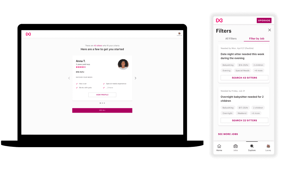 Sittercity product interface designed by Anthony Myrick-Lawson