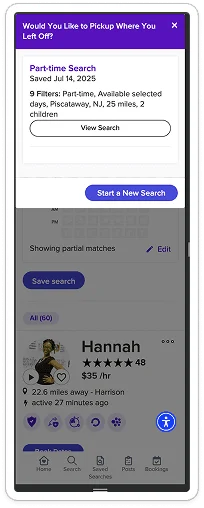 UrbanSitter reference: the guided matching flow.