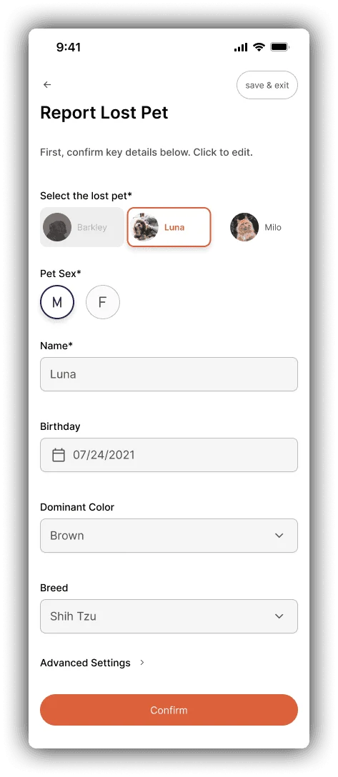 Report a lost pet: description-based information gathering.
