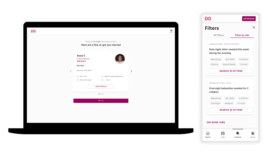 Sittercity’s desktop and mobile matching experience.