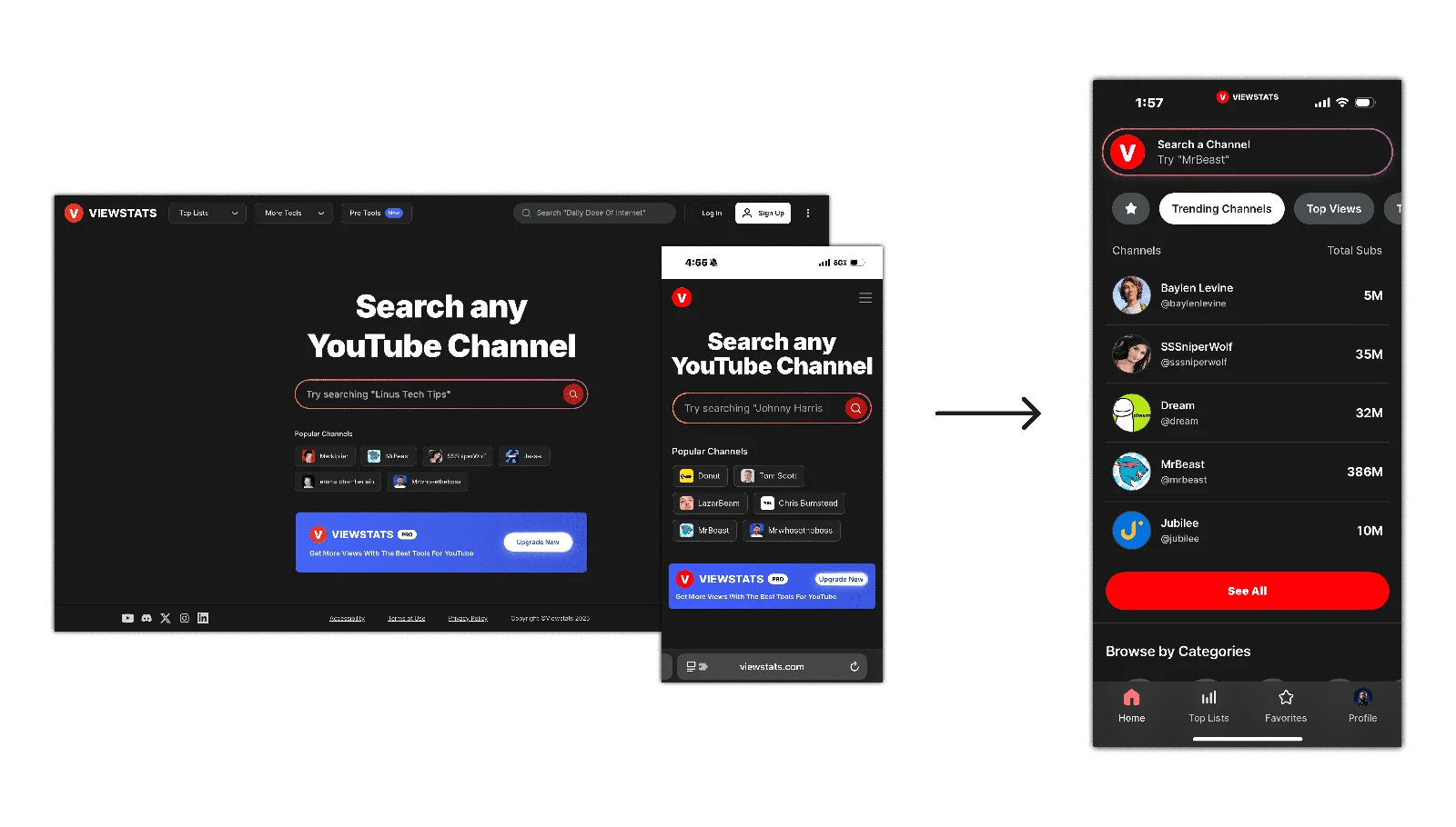 Desktop-to-mobile exploration: rethinking search and channel discovery for iOS.