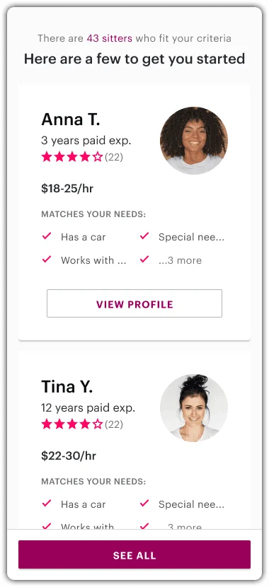 Filtered Sitter Match: relevant candidates and a next action.