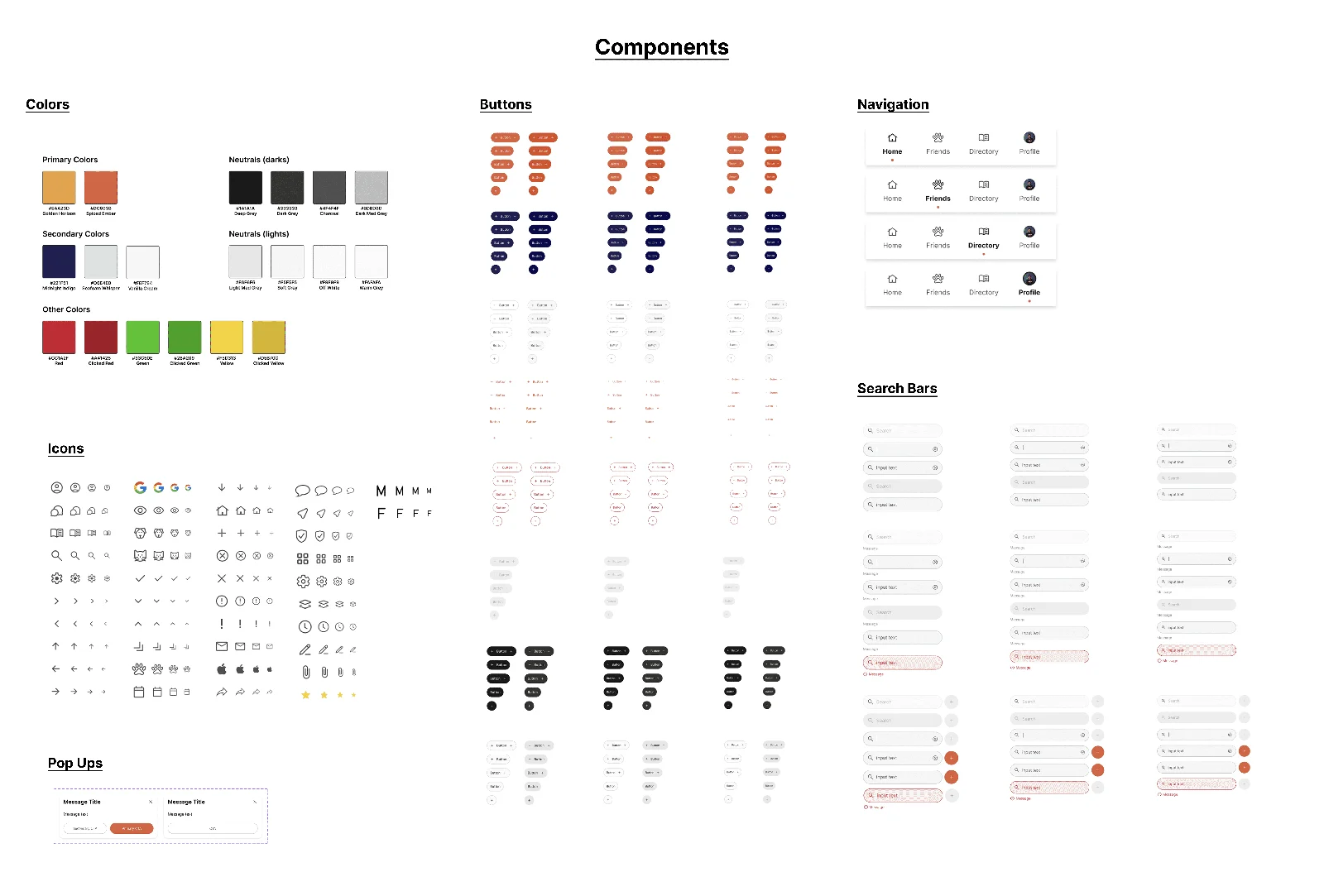 Design system: typography, colors, iconography, and reusable components.
